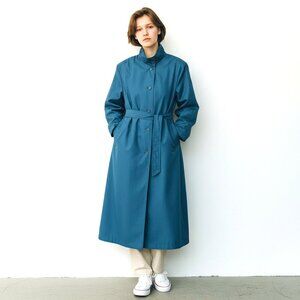 LONDON FOG Vintage 80s Turquoise Teal Long Trench Rain Water Repellent Coat 8